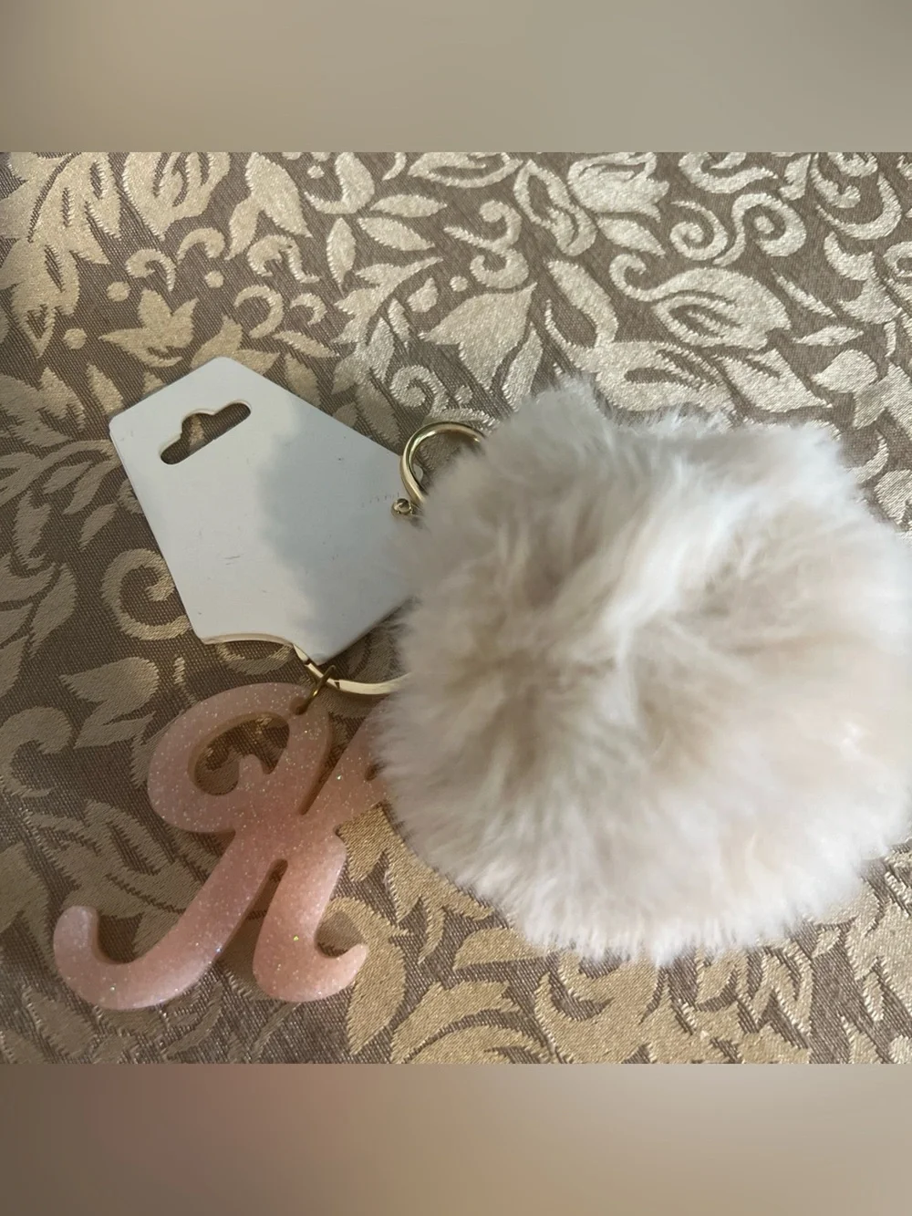 Letter K Keychain With Fuzzy Pom Pom Keys Purse Charm